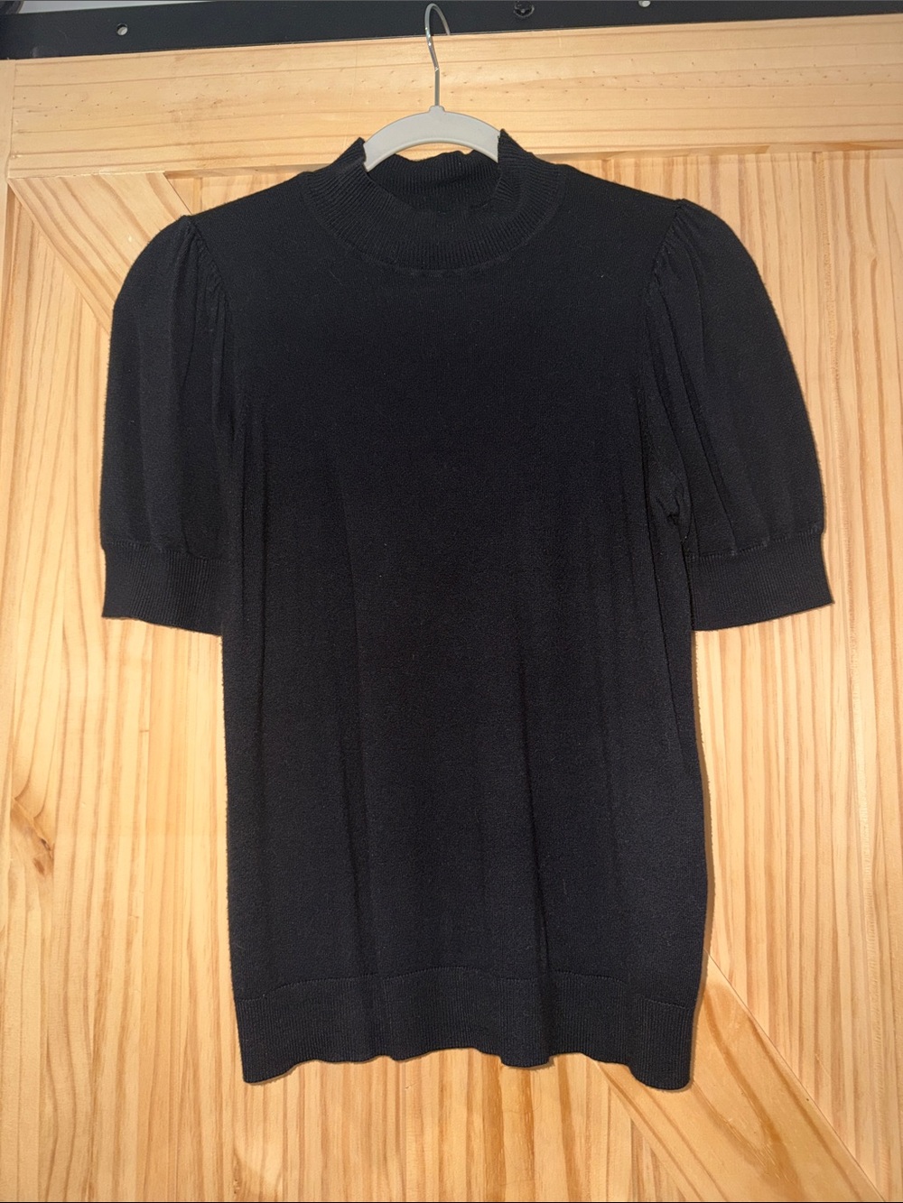 Women's Black Short-Sleeve Mock Neck Top